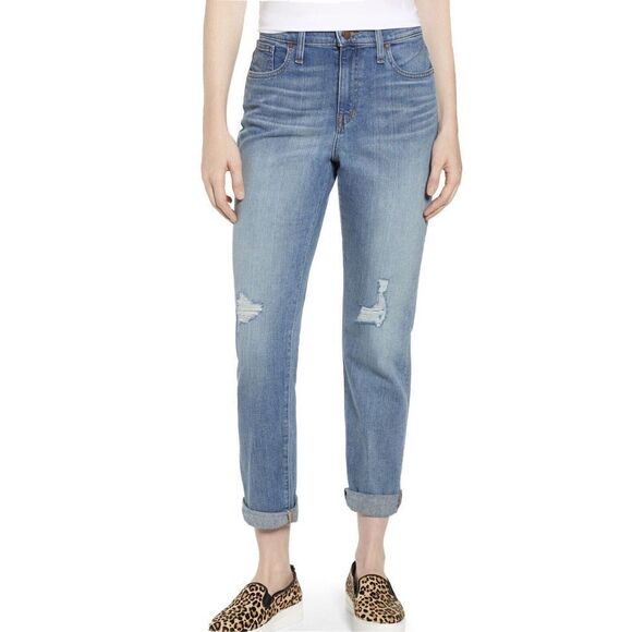 CASLON Womens Arden High Waisted Boyfriend Denim Jeans NEW Distressed Stretch 48 - Picture 2 of 9